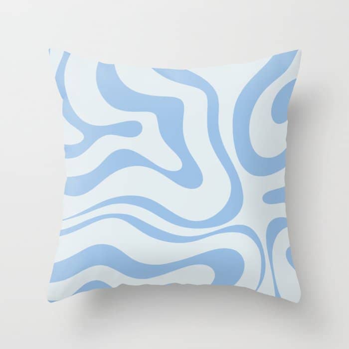 Soft Liquid Swirl Abstract Pattern Square In Powder Blue Throw Pillow