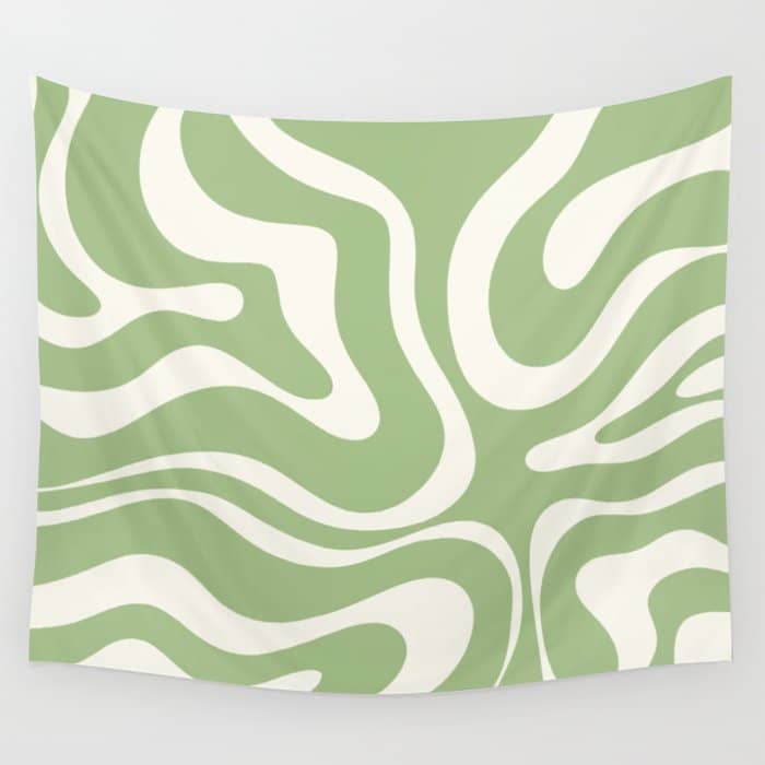 Modern Liquid Swirl Abstract Pattern In Light Sage Green And Cream Wall Tapestry