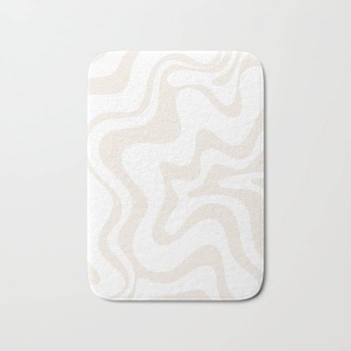 Liquid Swirl Abstract Pattern In Pale Beige And White Bath Mat