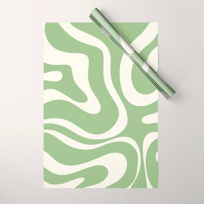Modern Liquid Swirl Abstract Pattern In Light Sage Green And Cream Wrapping Paper