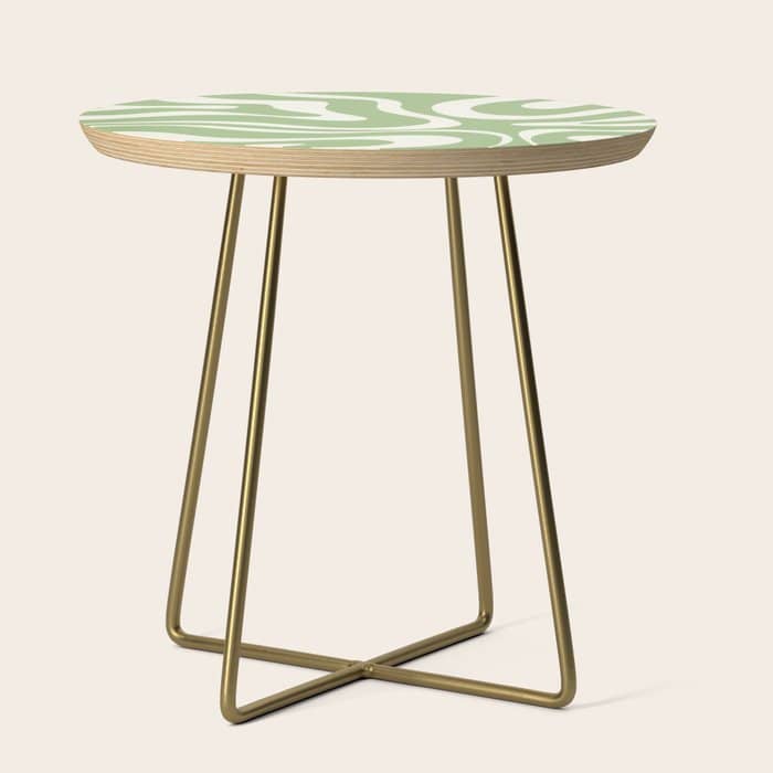 Modern Liquid Swirl Abstract Pattern In Light Sage Green And Cream Side Table
