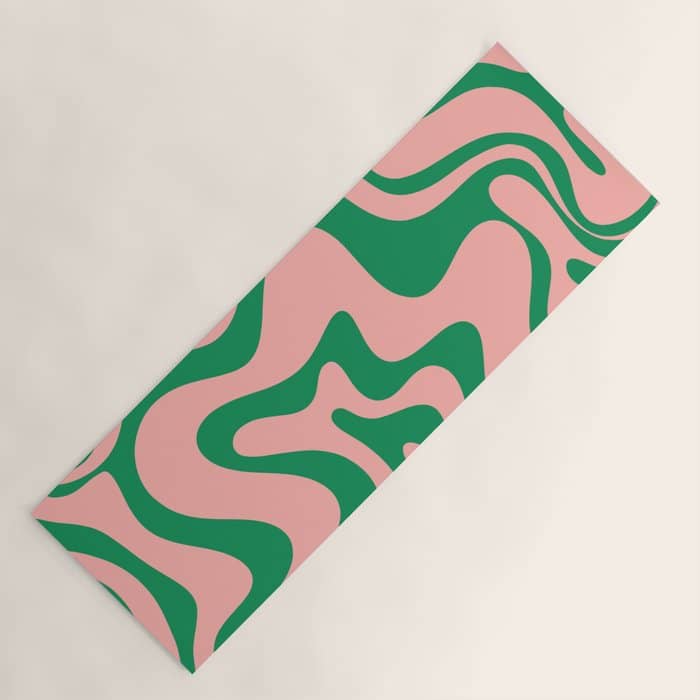 Liquid Swirl Retro Abstract Pattern In Pink And Bright Green Yoga Mat