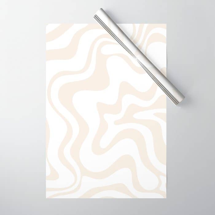 Liquid Swirl Abstract Pattern In Pale Beige And White Wrapping Paper