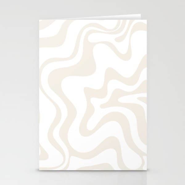 Liquid Swirl Abstract Pattern In Pale Beige And White Stationery Card