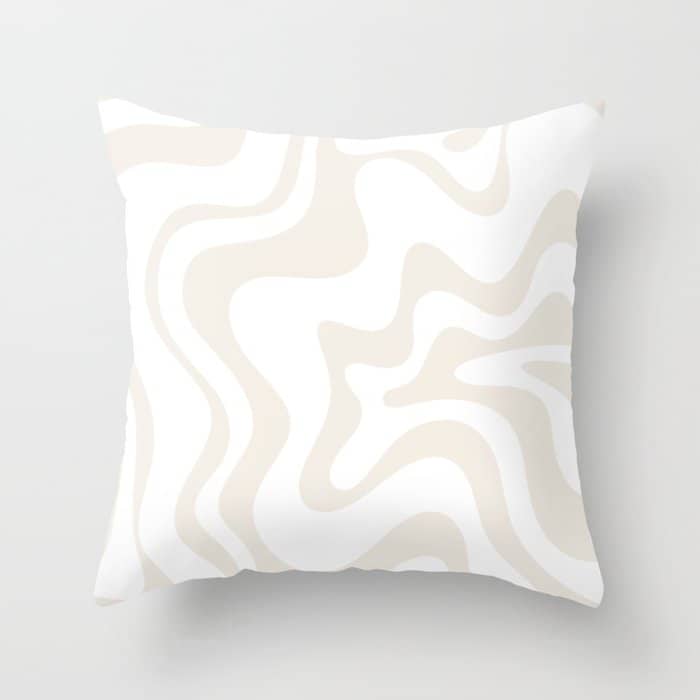 Liquid Swirl Abstract Pattern In Pale Beige And White Throw Pillow