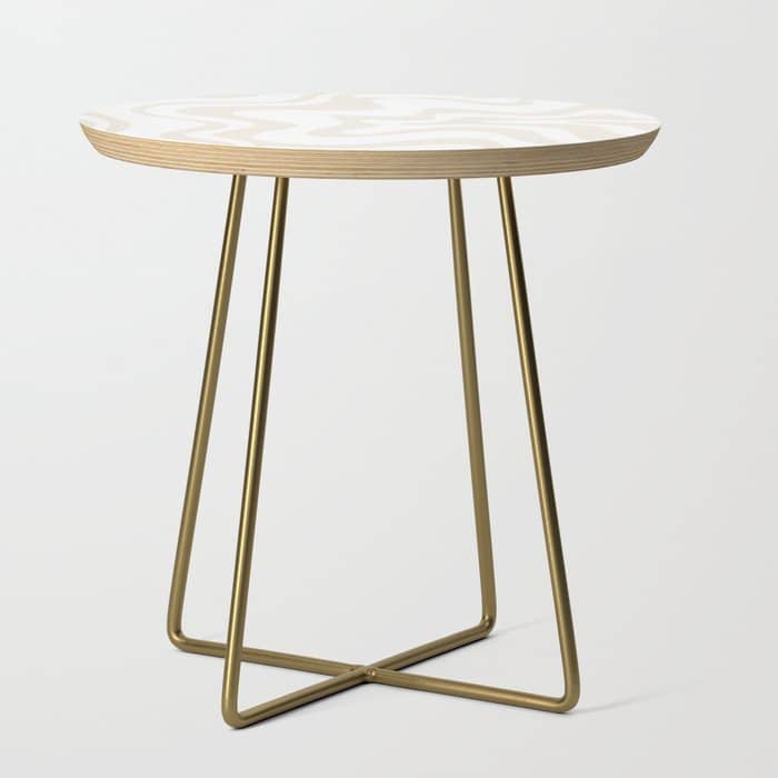 Liquid Swirl Abstract Pattern In Pale Beige And White Side Table