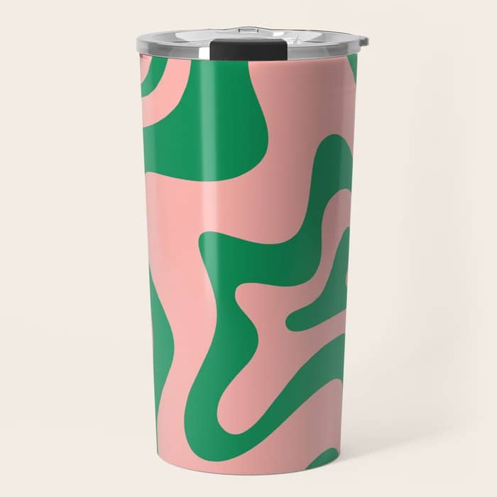Liquid Swirl Retro Abstract Pattern In Pink And Bright Green Travel Mug