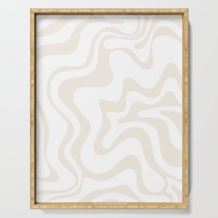 Liquid Swirl Abstract Pattern In Pale Beige And White Serving Tray