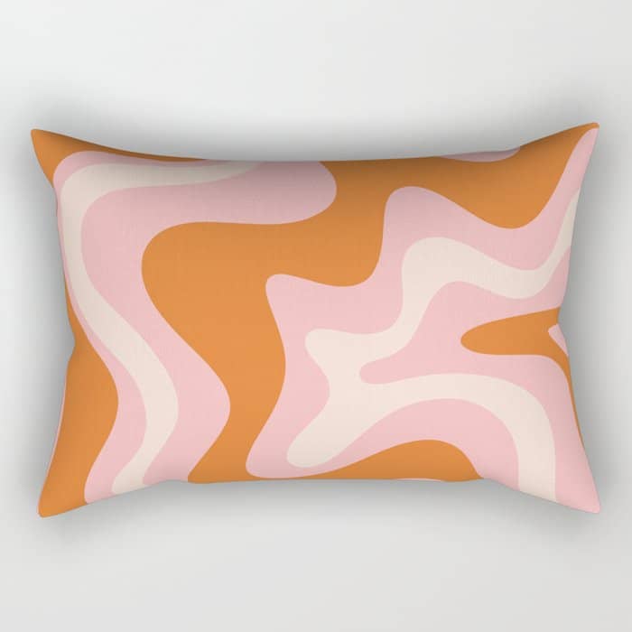 Liquid Swirl Retro Abstract Pattern In Pink Orange Cream Rectangular Pillow