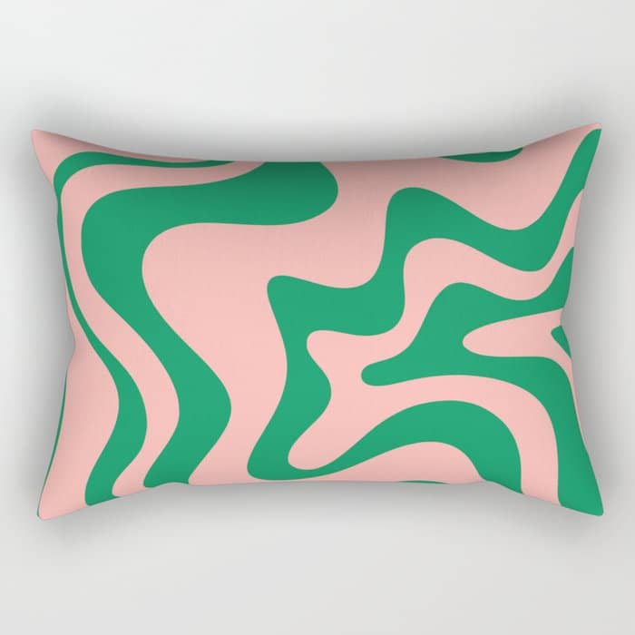 Liquid Swirl Retro Abstract Pattern In Pink And Bright Green Rectangular Pillow