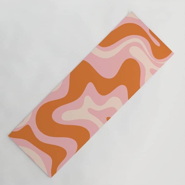 Liquid Swirl Retro Abstract Pattern In Pink Orange Cream Yoga Mat