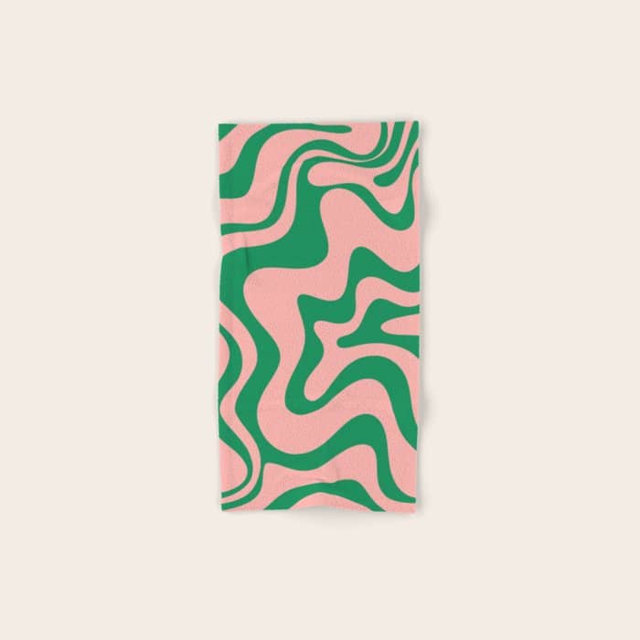Liquid Swirl Retro Abstract Pattern In Pink And Bright Green Bath Towel