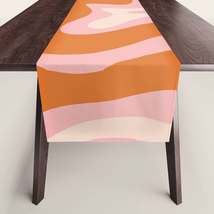 Liquid Swirl Retro Abstract Pattern In Pink Orange Cream Table Runner