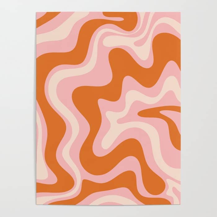 Liquid Swirl Retro Abstract Pattern In Pink Orange Cream Poster