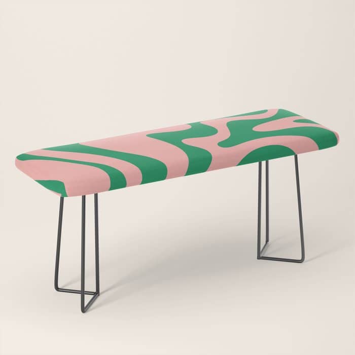 Liquid Swirl Retro Abstract Pattern In Pink And Bright Green Bench