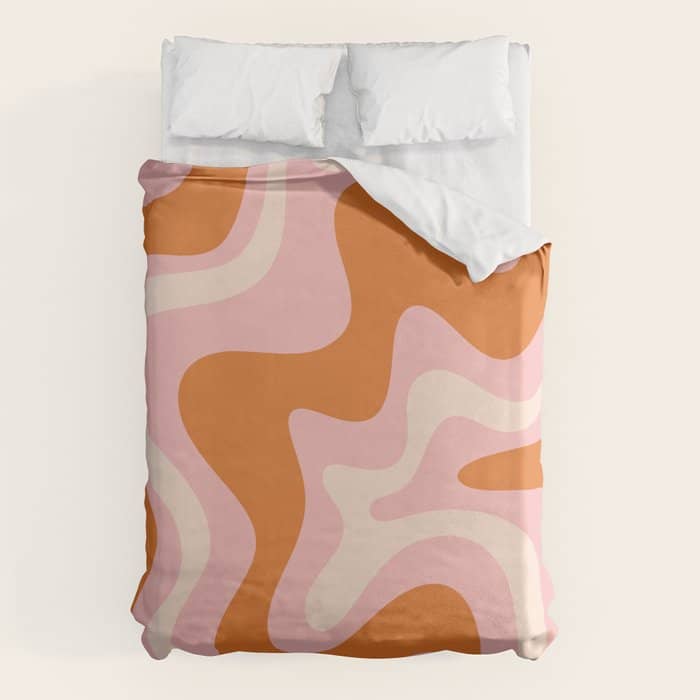 Liquid Swirl Retro Abstract Pattern In Pink Orange Cream Duvet Cover