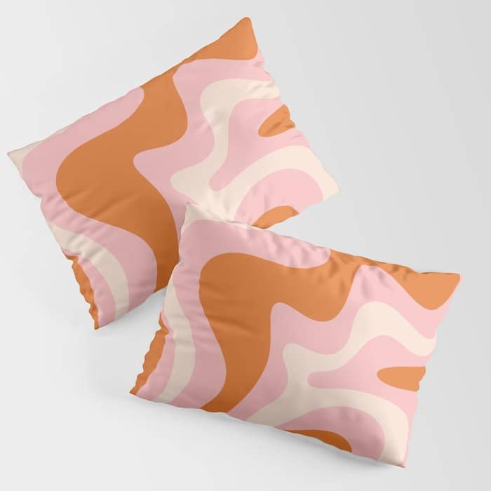 Liquid Swirl Retro Abstract Pattern In Pink Orange Cream Pillow Sham