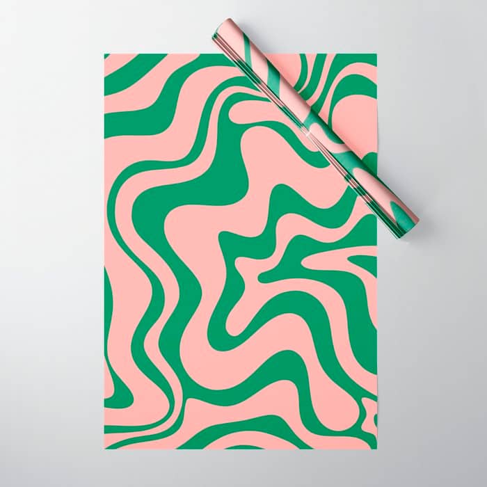 Liquid Swirl Retro Abstract Pattern In Pink And Bright Green Wrapping Paper