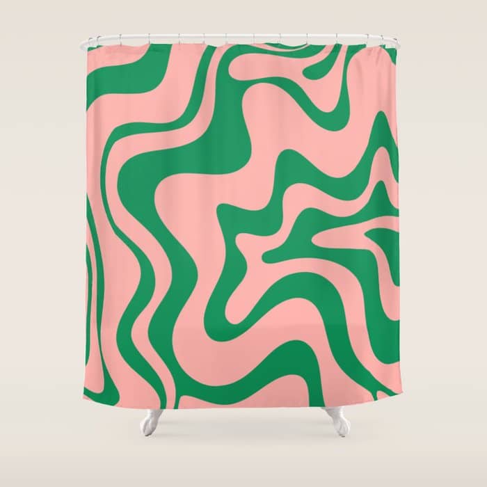 Liquid Swirl Retro Abstract Pattern In Pink And Bright Green Shower Curtain
