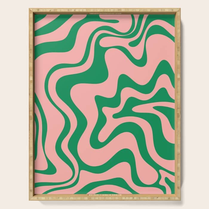 Liquid Swirl Retro Abstract Pattern In Pink And Bright Green Serving Tray
