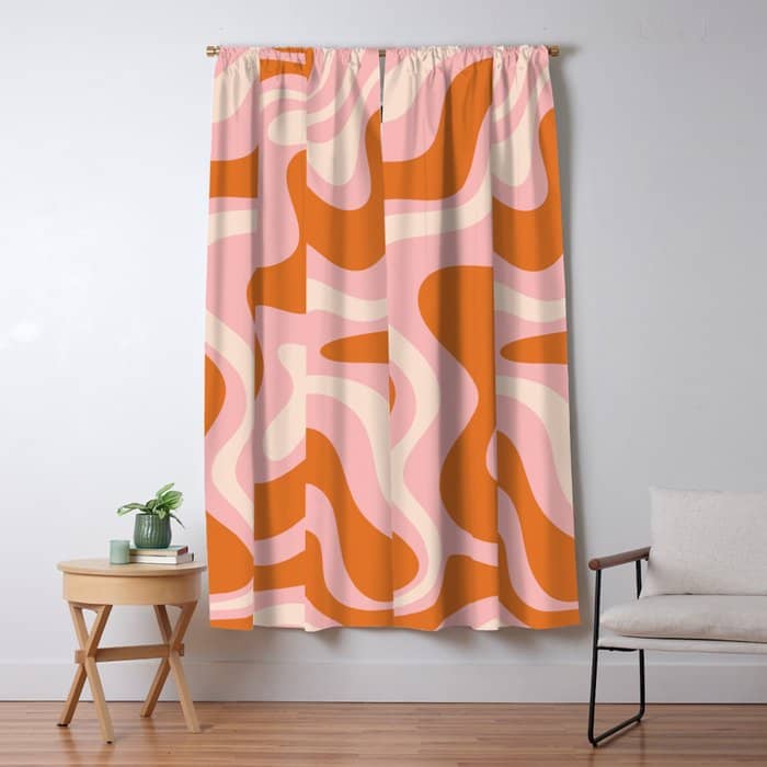 Liquid Swirl Retro Abstract Pattern In Pink Orange Cream Window Curtain