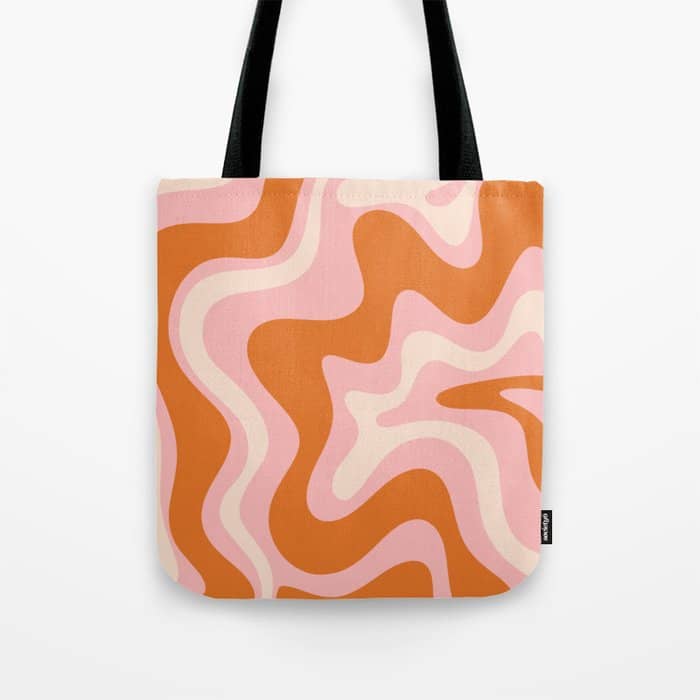 Liquid Swirl Retro Abstract Pattern In Pink Orange Cream Tote Bag