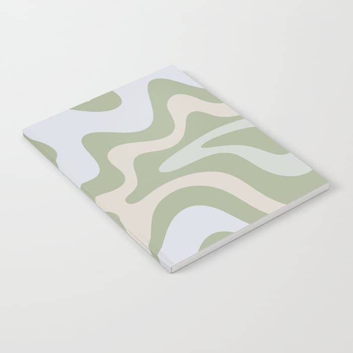 Liquid Swirl Contemporary Abstract Pattern In Light Sage Green Notebook