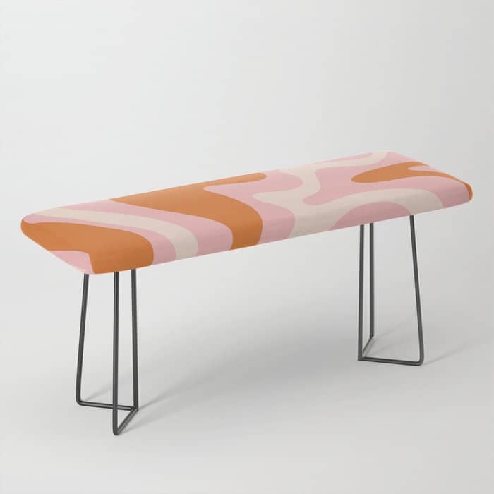 Liquid Swirl Retro Abstract Pattern In Pink Orange Cream Bench