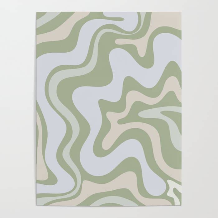 Liquid Swirl Contemporary Abstract Pattern In Light Sage Green Poster