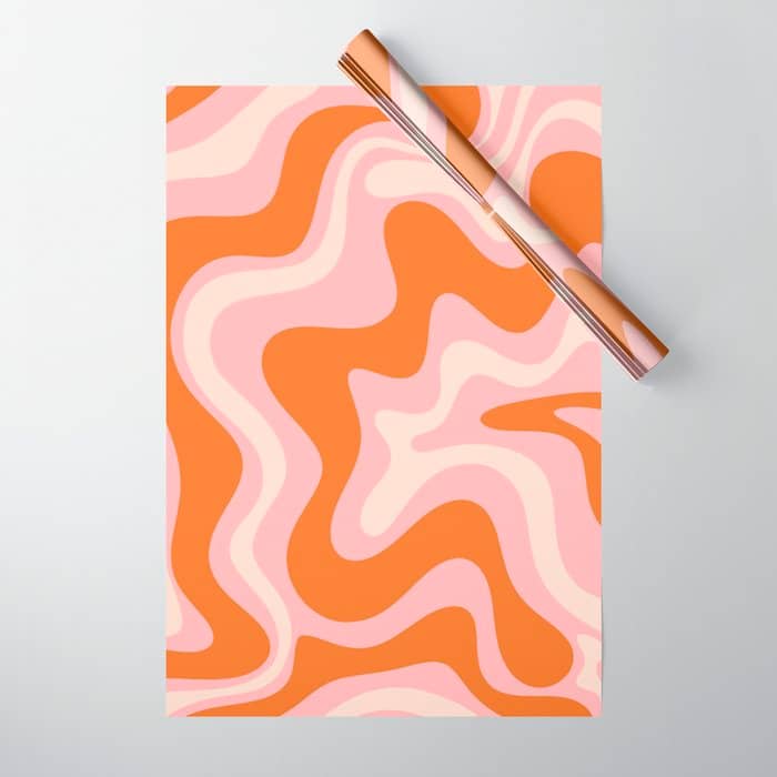 Liquid Swirl Retro Abstract Pattern In Pink Orange Cream Wrapping Paper