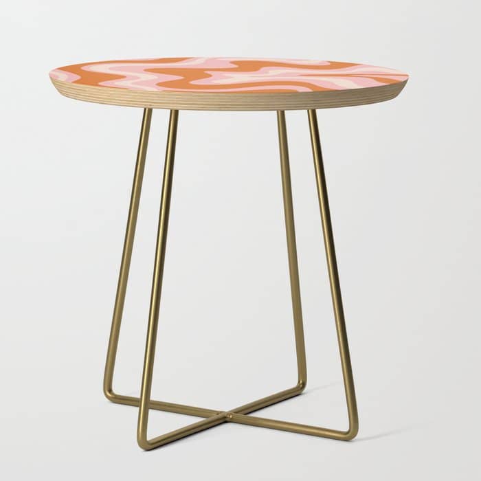 Liquid Swirl Retro Abstract Pattern In Pink Orange Cream Side Table