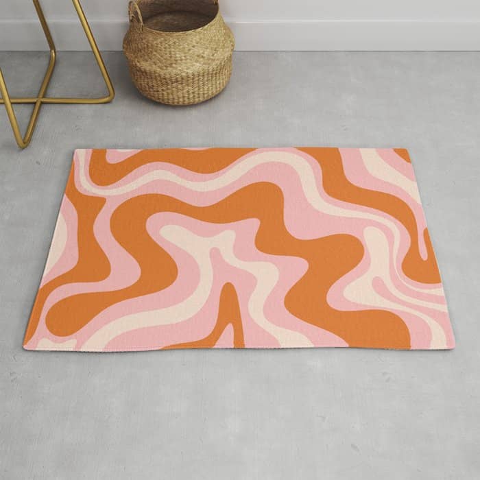 Liquid Swirl Retro Abstract Pattern In Pink Orange Cream Rug