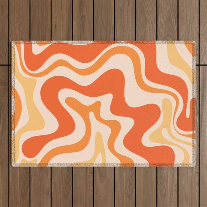 Tangerine Liquid Swirl Retro Abstract Pattern Outdoor Rug