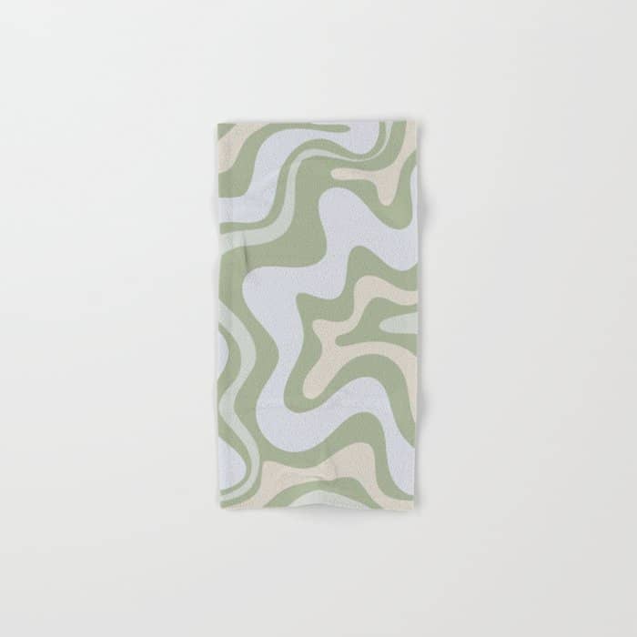 Liquid Swirl Contemporary Abstract Pattern In Light Sage Green Bath Towel
