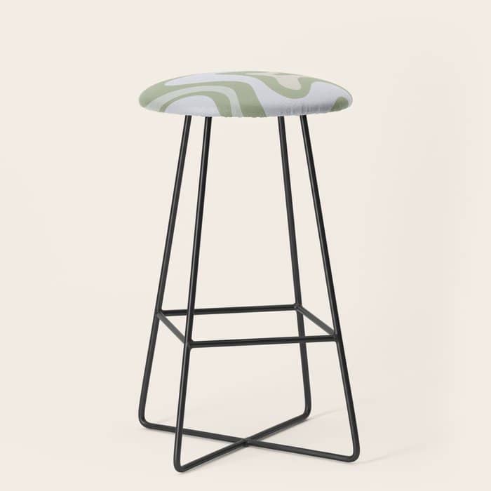Liquid Swirl Contemporary Abstract Pattern In Light Sage Green Stool
