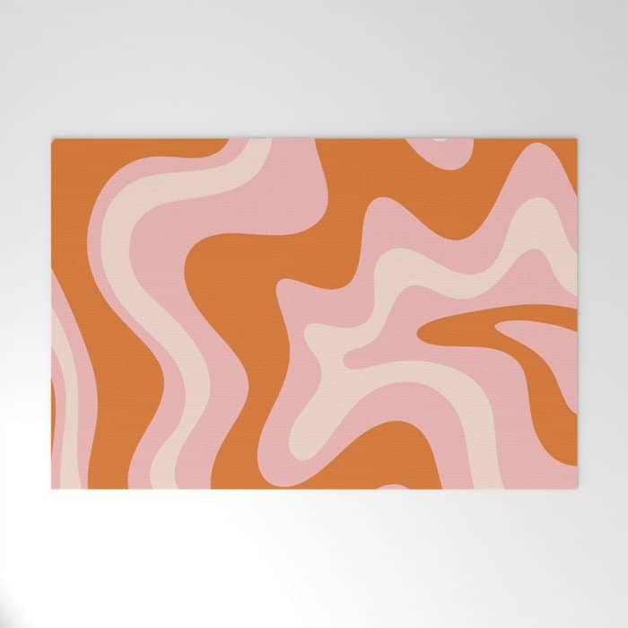 Liquid Swirl Retro Abstract Pattern In Pink Orange Cream Welcome Mat