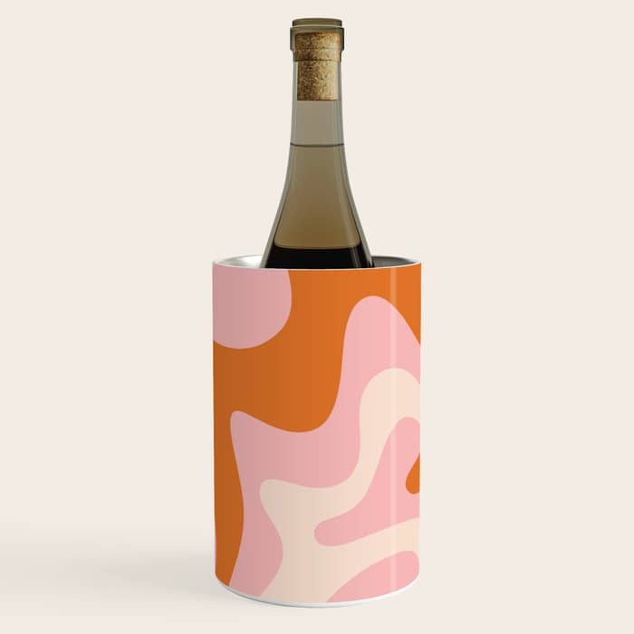 Liquid Swirl Retro Abstract Pattern In Pink Orange Cream Wine Chiller
