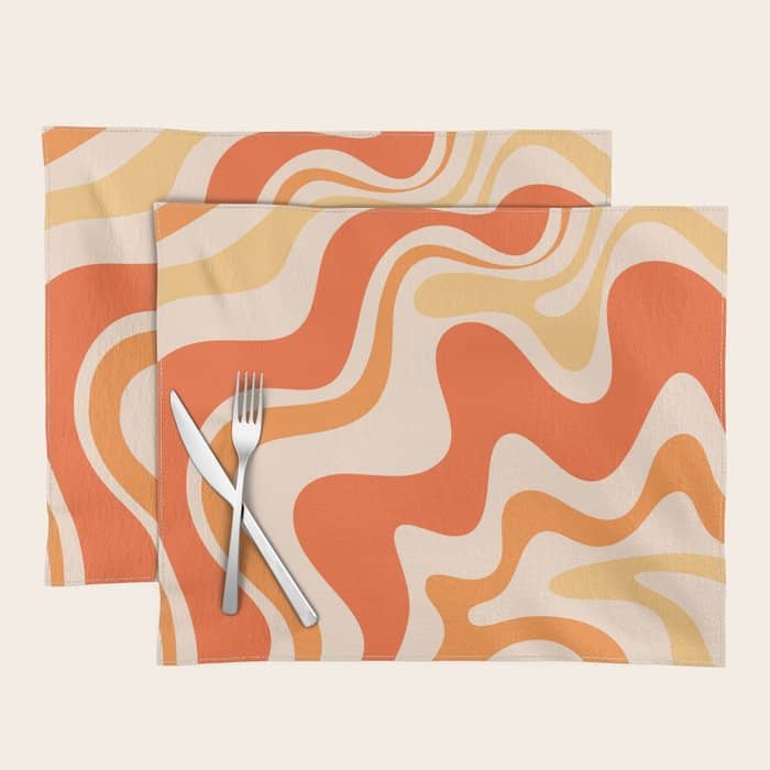 Tangerine Liquid Swirl Retro Abstract Pattern Placemat