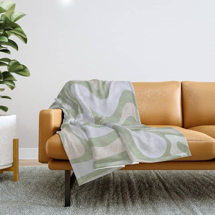 Liquid Swirl Contemporary Abstract Pattern In Light Sage Green Throw Blanket