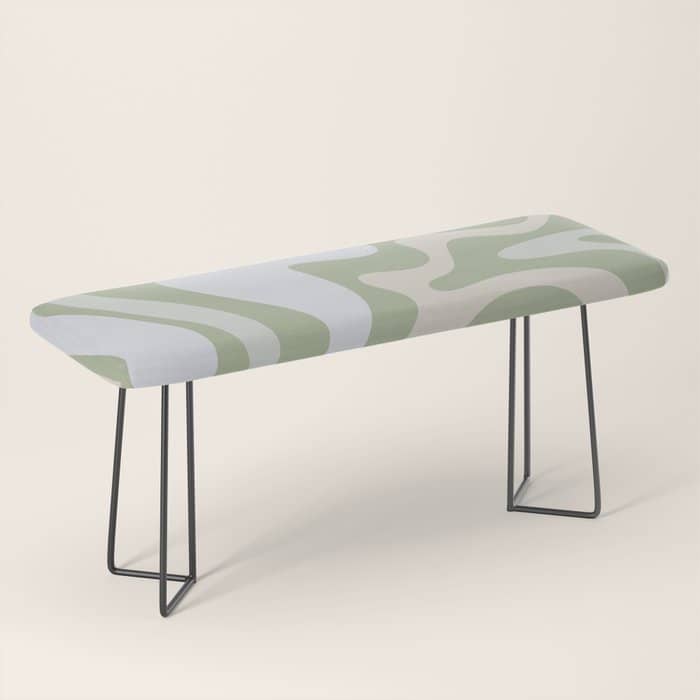 Liquid Swirl Contemporary Abstract Pattern In Light Sage Green Bench