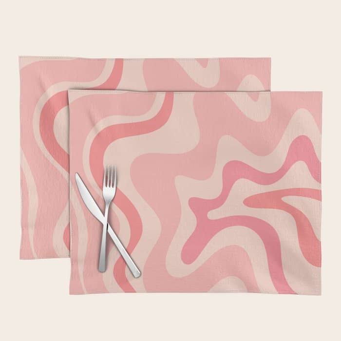 Retro Liquid Swirl Abstract In Soft Pink Placemat