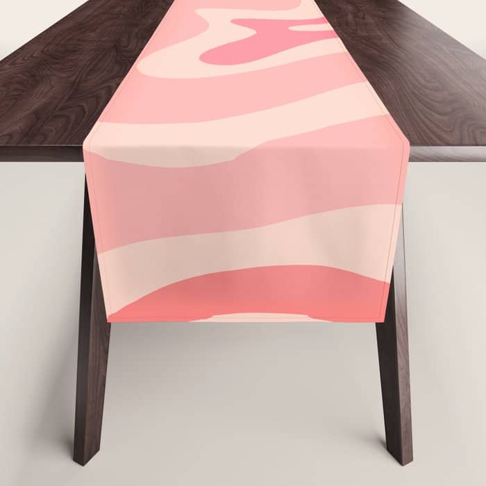 Retro Liquid Swirl Abstract In Soft Pink Table Runner