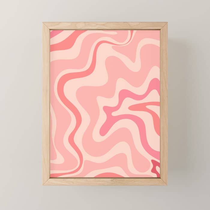 Retro Liquid Swirl Abstract In Soft Pink Mini Art Print