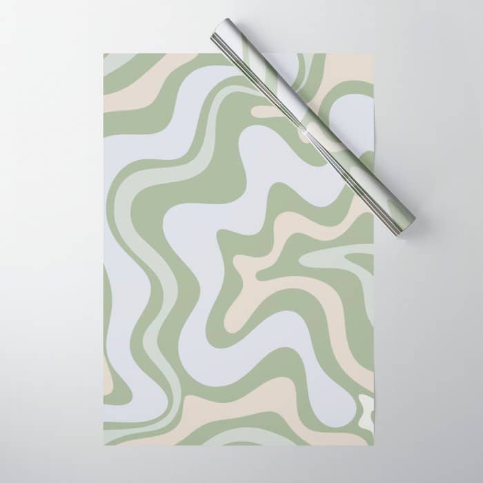Liquid Swirl Contemporary Abstract Pattern In Light Sage Green Wrapping Paper