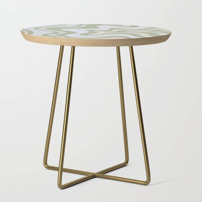 Liquid Swirl Contemporary Abstract Pattern In Light Sage Green Side Table
