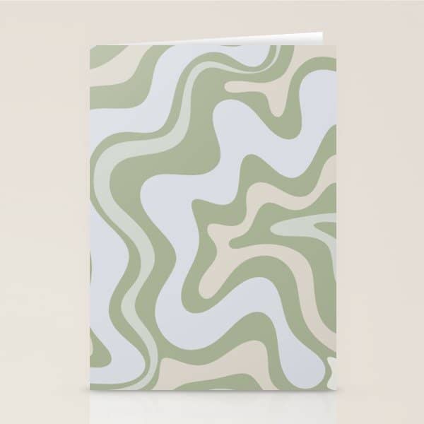 Liquid Swirl Contemporary Abstract Pattern In Light Sage Green Stationery Card