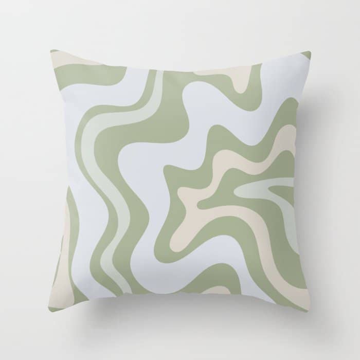 Liquid Swirl Contemporary Abstract Pattern In Light Sage Green Throw Pillow