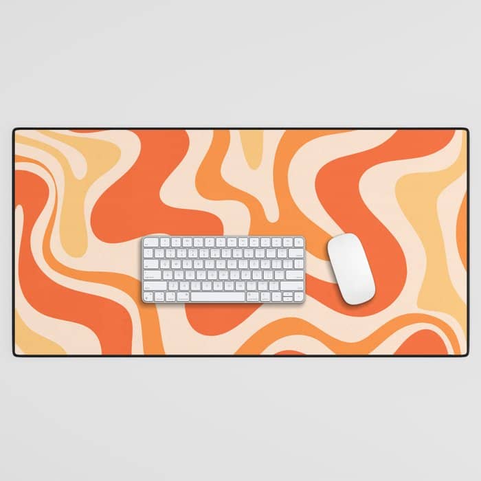 Tangerine Liquid Swirl Retro Abstract Pattern Desk Mat
