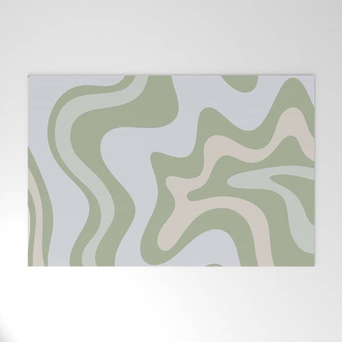 Liquid Swirl Contemporary Abstract Pattern In Light Sage Green Welcome Mat