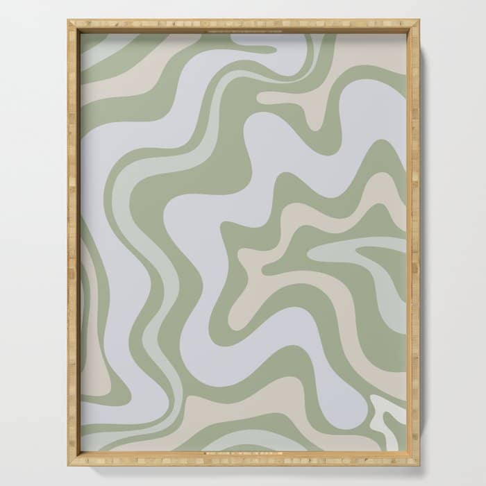 Liquid Swirl Contemporary Abstract Pattern In Light Sage Green Serving Tray